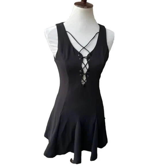 Tea & Cup Womens’s Black Lace Up Skater Mini Dress Size M - Picture 7 of 12